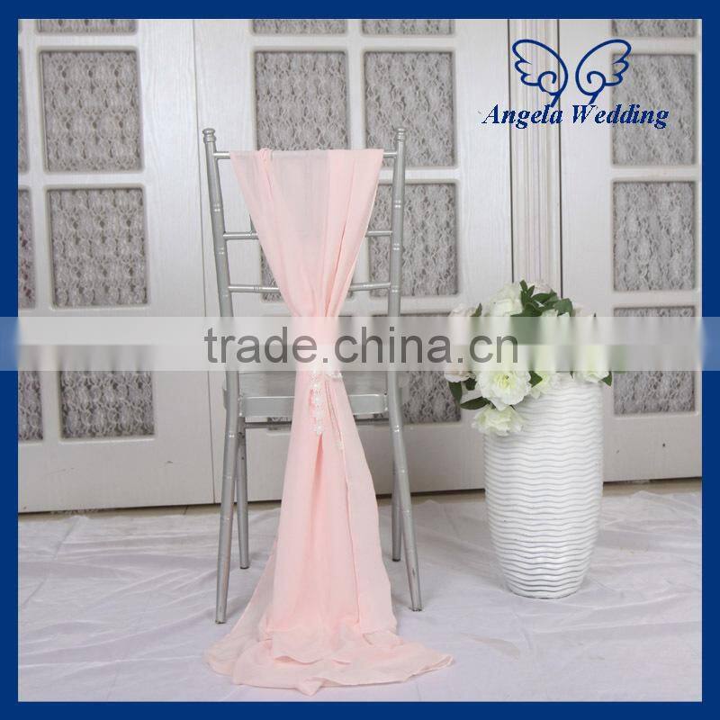 SH005D Custom made many colors Nice new wedding chair sash gold sequin chair sash with white flower