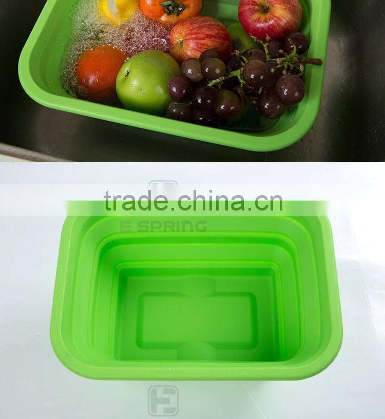 outdoor large capacity easy take storage Silicone folded camping fruit vegetable basin outdoor folding basin cutlery