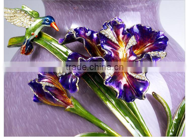 Fashkon modern home decoration craft home vase pewter design iris flower color vase metal vase alloy vase pewter craft