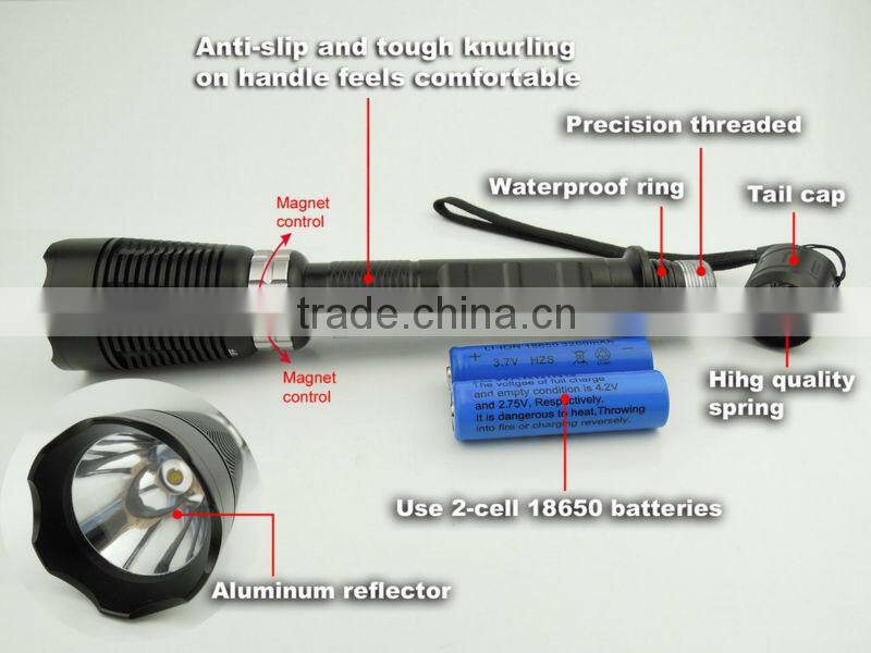 High Power T6 LED Aluminum Flashlight with Magnet Control