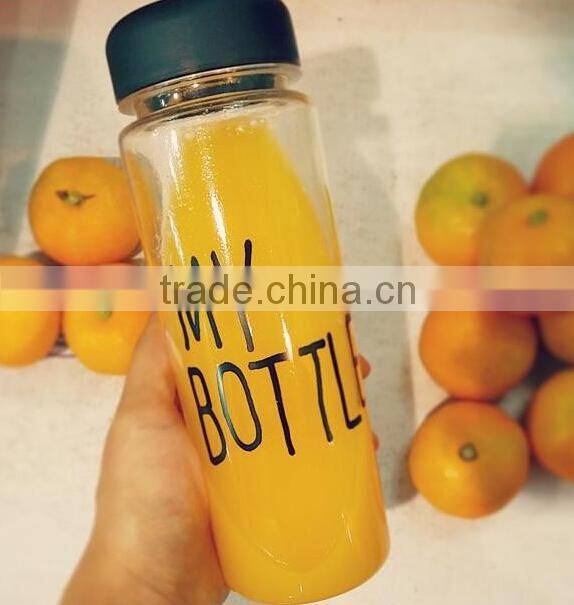 Korea Hot Sale Plastic Sports water bottle 500 ml my bottle With Black Cap