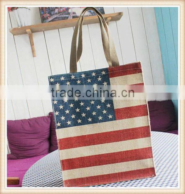 American Flag lady single shoulder bag jute bag
