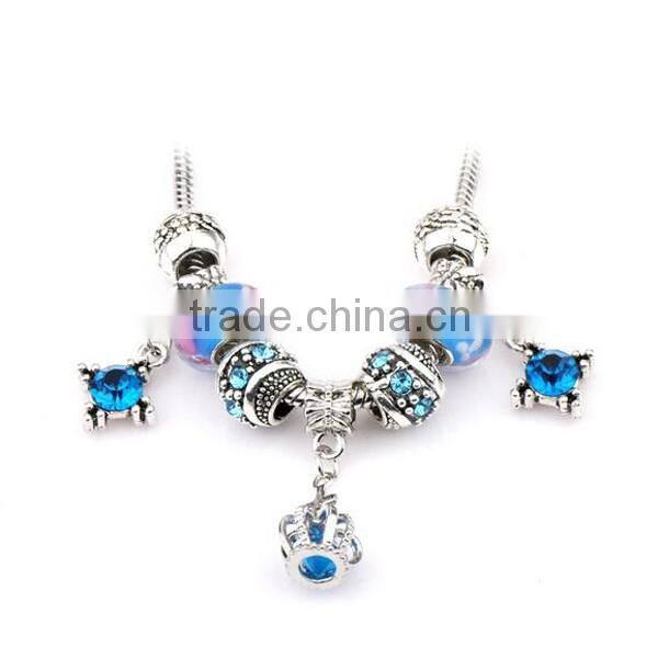 2016 DIY Blue Crystal Bead Charm Bracelets Jewelry
