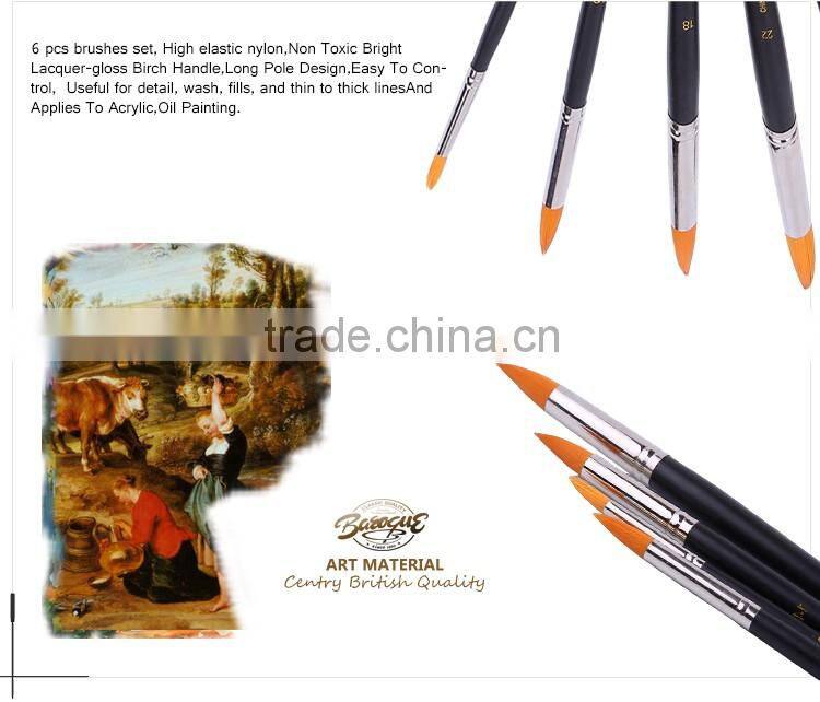 Cheap Custom Bulk Wholesale Paintbrush Art Supplier 6Pcs Round Nylon Artist Paint Brush Plated Tube Wood Handle Painting Brushes