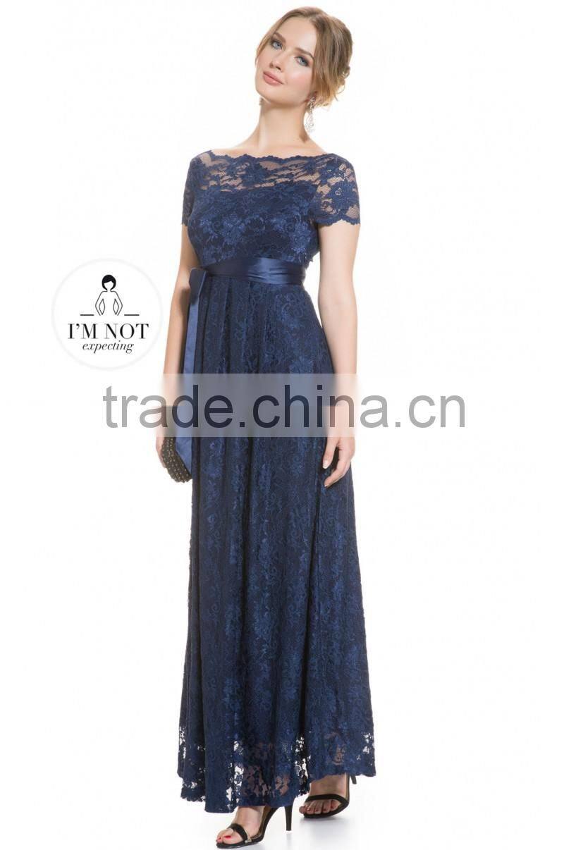 MATERNITY Lace Gown In NAVY dress, long maternity clothes,short sleeve maternity clothing