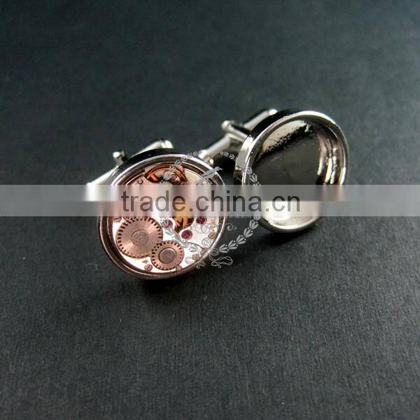 16.5mm setting size steam punk watch movement silver DIY base tray French cufflink supplies cuff link findings 1500028