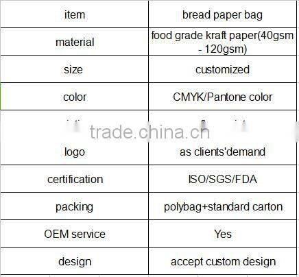 food grade kraft paper bread bag with clear window/ accept custom order bread bags