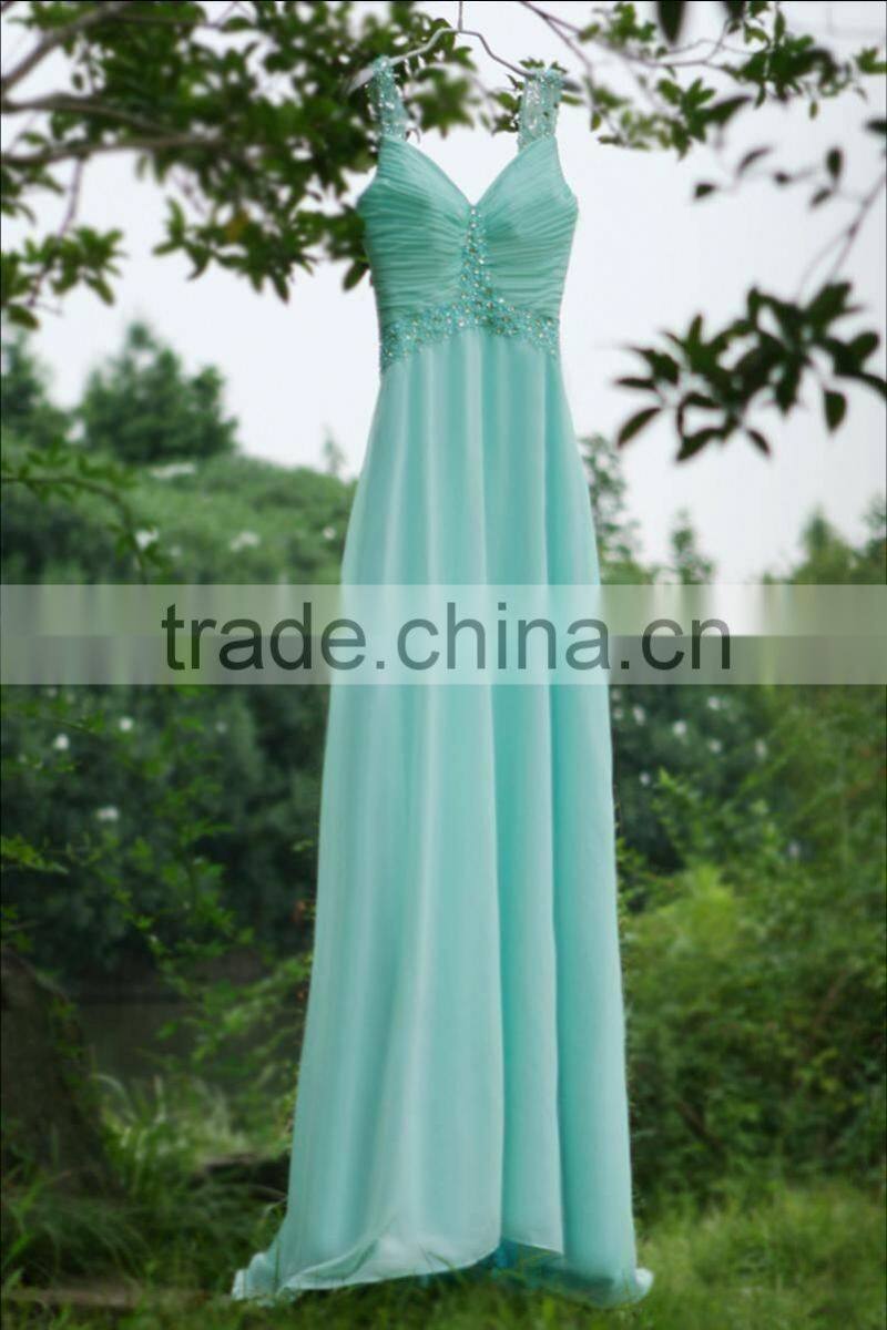 Blue Sweetheart Neckline Floor Length Customized Chiffon Dress for Bridal Maid BM006 made to order bridesmaid dresses china