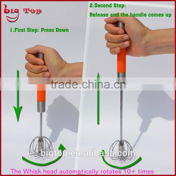 BT0150 12" Rotating Whisk with PP Handle 12" Revolve Egg Beater With 430 Stainless Steel Function Part 12" Rotary Egg Whisk