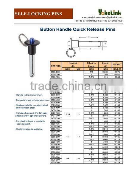 Stainless steel B type quick release pins