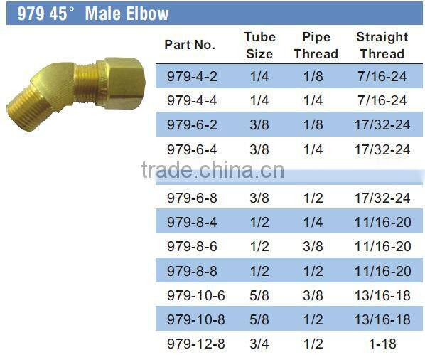 979 45 Male Elbow,Air Brake Fittings for Nylon Tube,Brass valve