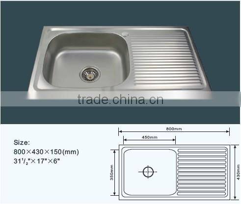 JZ-364 80x43 export Indonesia single bowl single tray stainless steel kitchen sink