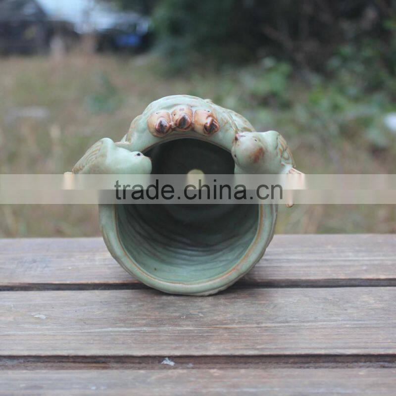 Attractive garden birds nestle shape decorative ceramic planter