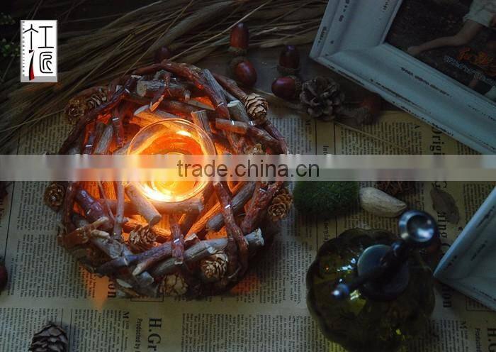 Vintage Chic Wooden Wicker Candle Holder Light Holder Christmas