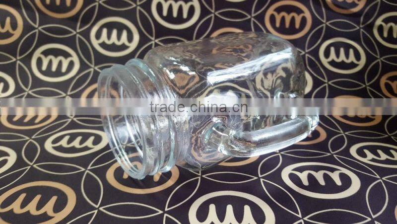 Round Clear Glass Mason Jar With handle and tinplate lids in stock