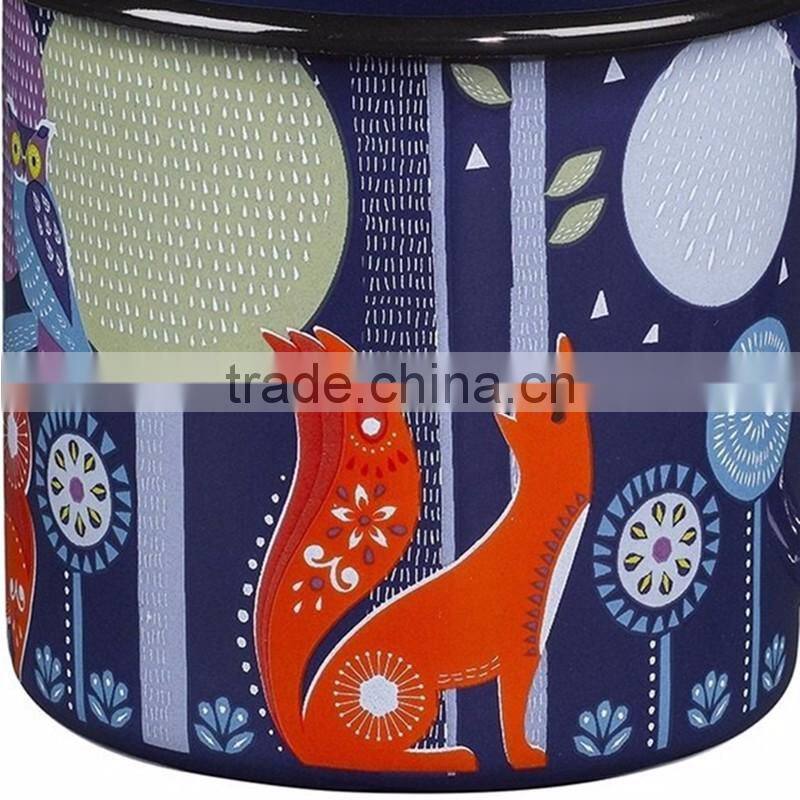 High quality LFGB SGS FDA nature decal fantastic design camping customized metal enamel mug