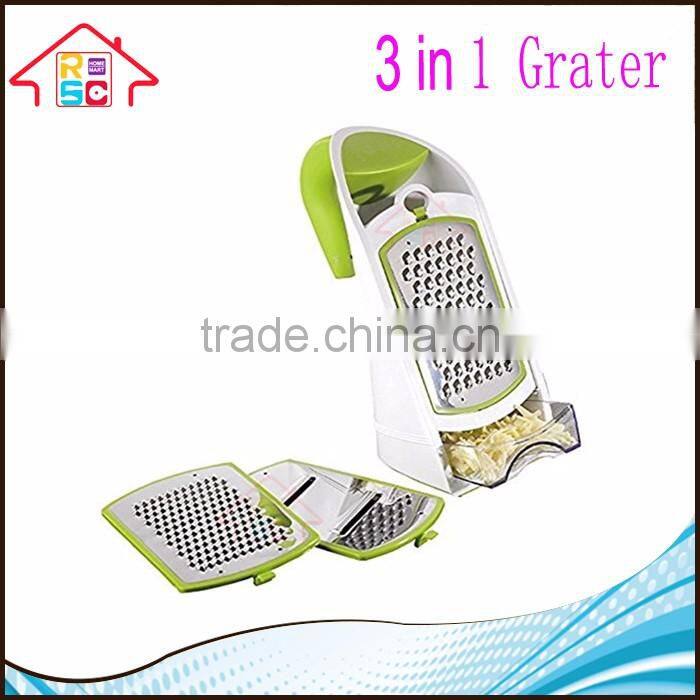NBRSC New Design 3 In 1 Grater And Container Vegetable Cheese Grater With Interchangeable Stainless Steel Blades