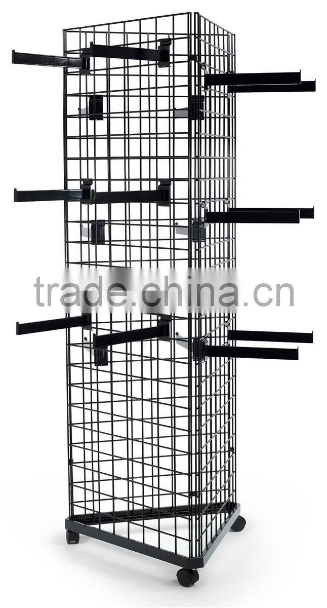 Black 3-Sided Gridwall Fixtures with Wheeled Bases