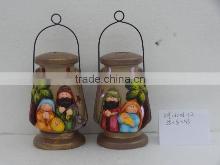 Ceramic nativity set with lantern