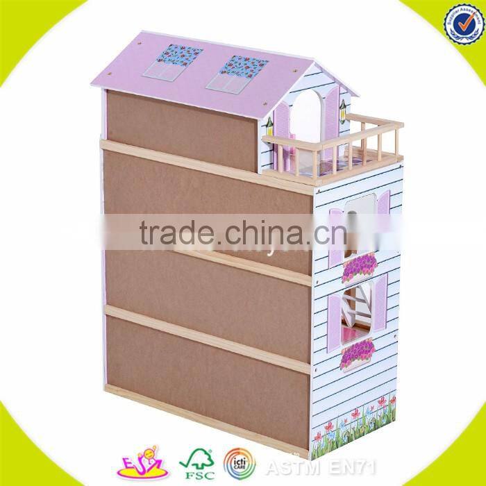2017 Best luxurious 4 floors children wooden dollhouse kits with garage W06A238