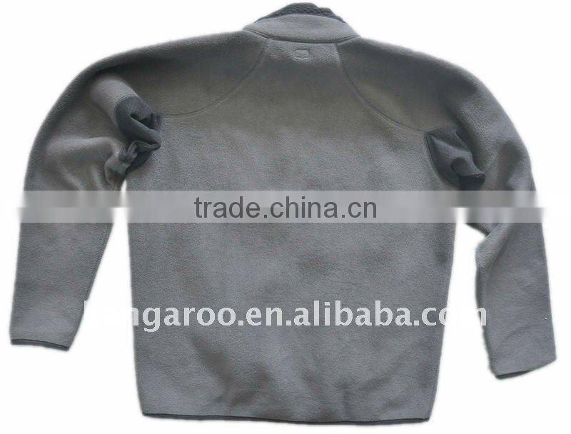 Men Polyester fleece softshell outdoor casual jacket with zipper front, black fleece jacket