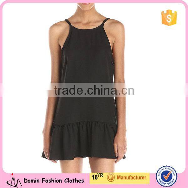 Women's Flounced Bottom Adjustable Cross Back Straps Tank Dress