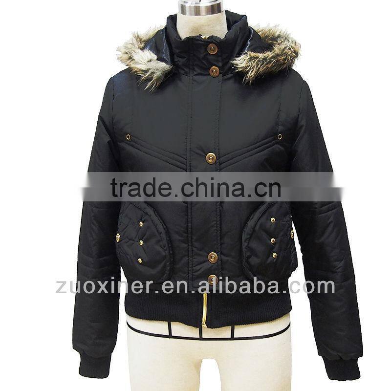 Ladies padded short coat jackets with hood in winter