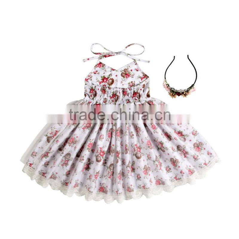 Boutique baby clothing girl spring dress girl flower dress with headband