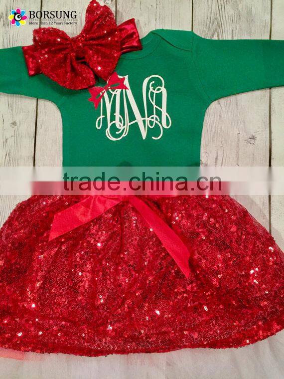 Children's clothing baby Girls long sleeve t-shirt with fashion Sequins skirt partty suits kids 2pcs Lovely Christmas Clothes