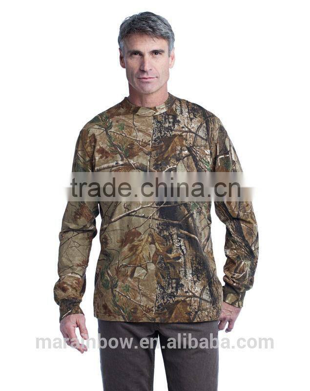 mens Outdoor Real tree Long Sleeve Explorer 100% dry fit sublimation printing T-Shirt with Pocket