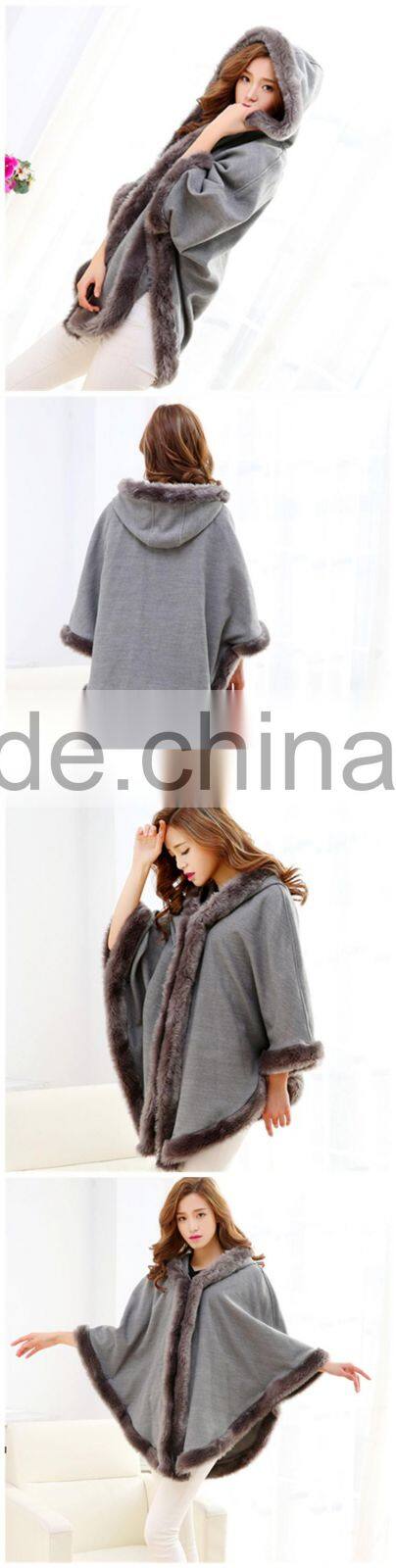 New Winter Warm Elegant Faux Mink Collar Fur Hooded Cape Plaid Sleeveless Women Coat