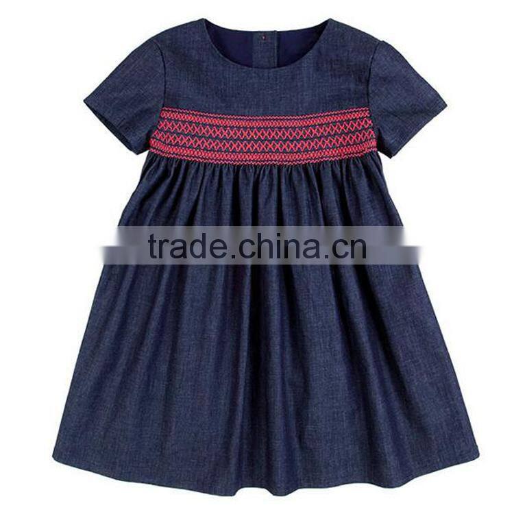Denim blue smocked bishop girl dress
