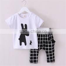 Baby Girls animal Pattern printed T-shirt plaid Pants Outfits