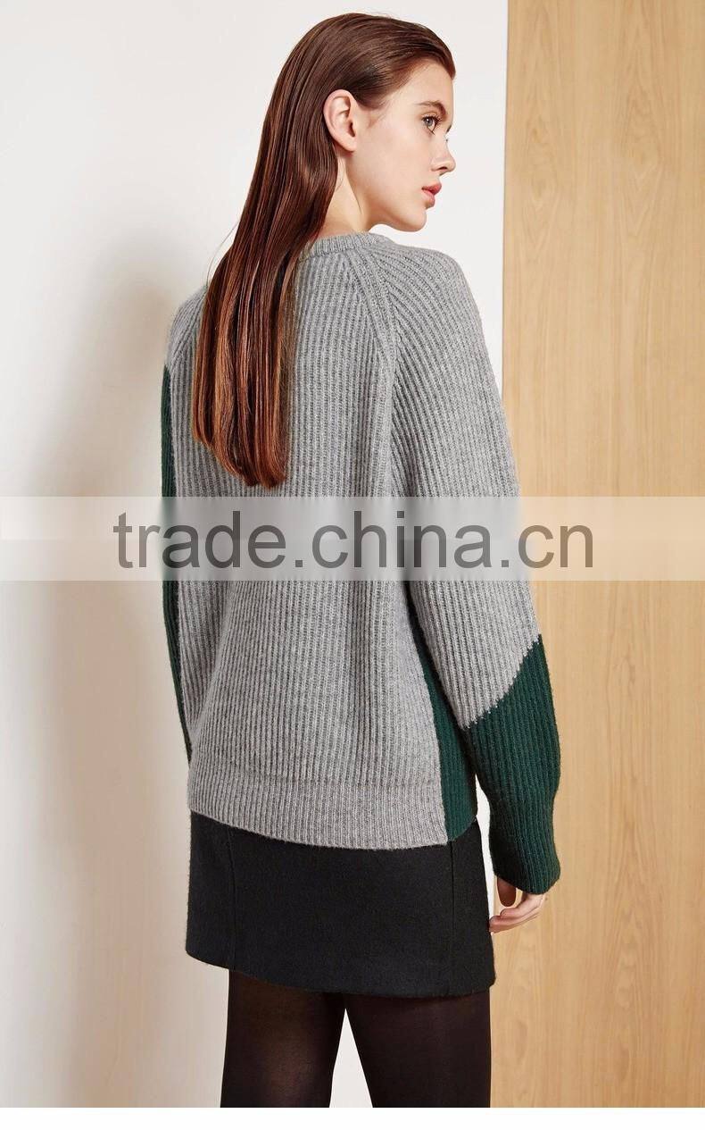 women Geometric design sweater 2017 new style green color pullover sweater