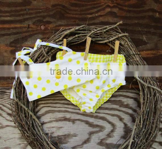 2016 girls wholesale boutique swimsuit clothing yellow polka dot swimwear two piece baby girl clothes with sun flower bikini set