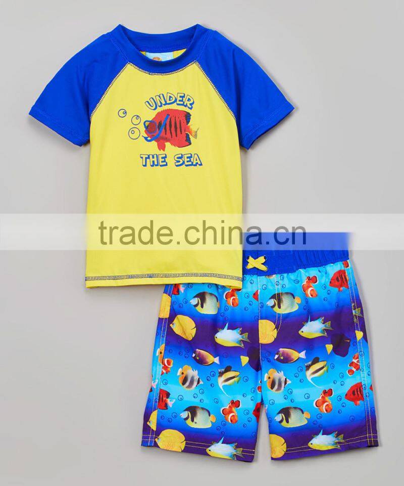 New Fashion Boys Sportswear With Yellow And Blue Under the Sea Rashguard Set Boys Rashguard Kids Wear B-NP-TR905-390