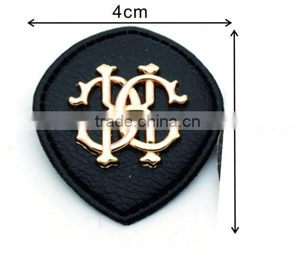 Black/white PU leather sew on patches Fashion labels with metal logo clothing label for jeans/jacket PLB-001