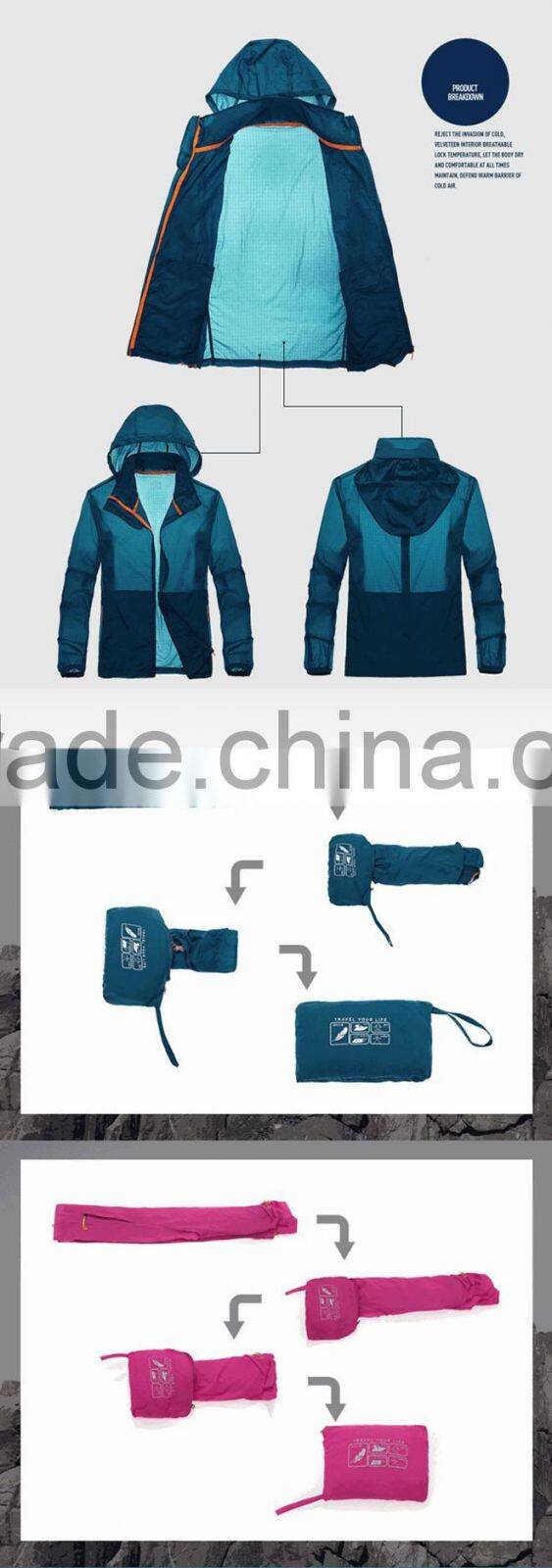 Quick Dry Hooded Lightweight Beach Windbreaker with bag