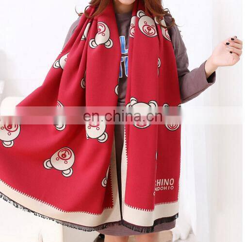 Fashion Wholesale New Arrival Women Winter Carton Design Bear Cashmere Scarf