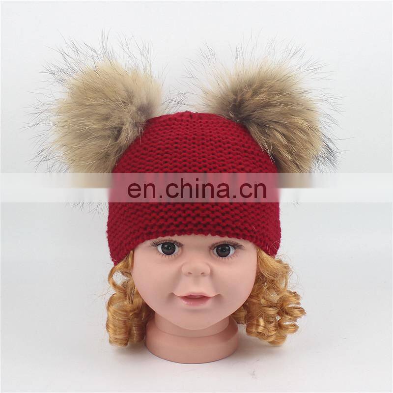 2017 Big Raccoon Fur Pom Pom Beanie Large Bobble Pompom Baby Hat