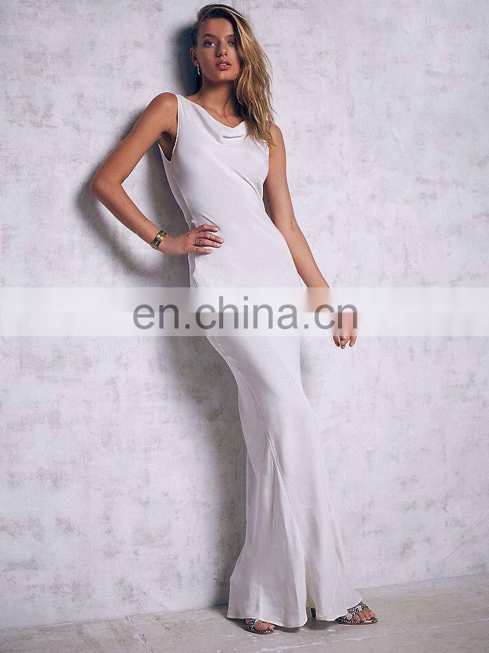 High quality sleeveless back deep v neck silk maxi dress style