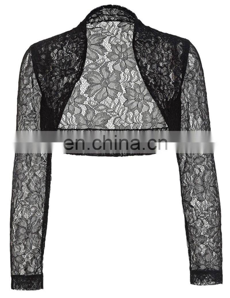 Belle Poque Womens Long Sleeve Cropped Black Lace Shrug Bolero BP000339-1