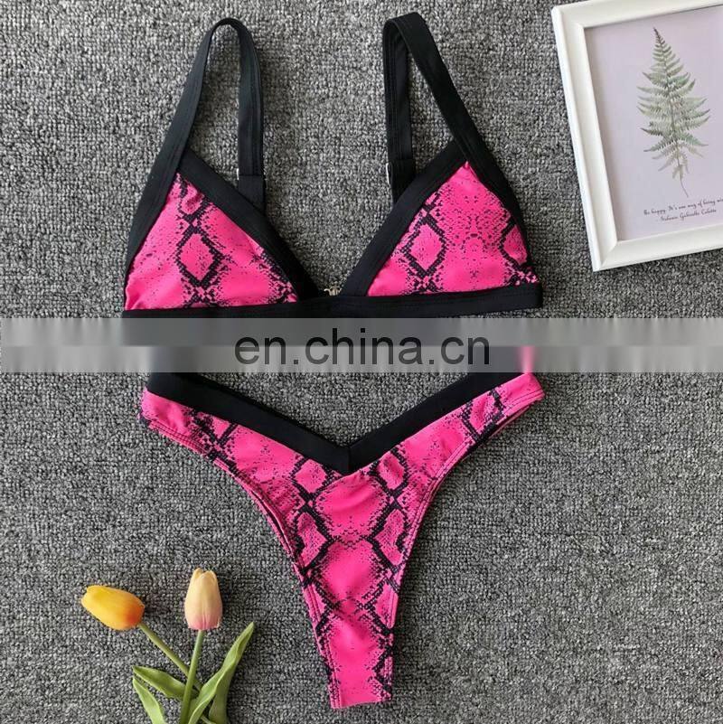 Retro Swimwear Women 2019 Push Up Bikini Set Snake Skin Printed Swimsuit Brazilian Monokini Thong Trikini Badpak Banadores Mujer