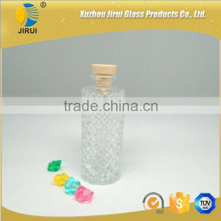 Clear diamond reed diffuser glass bottle with cork stopper