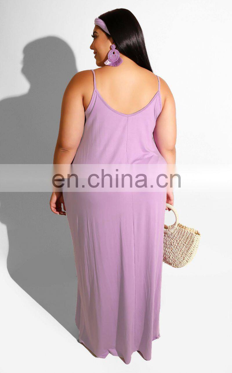 Wholesale custom European and American plus size women's summer hot style solid color shoulder strap dress