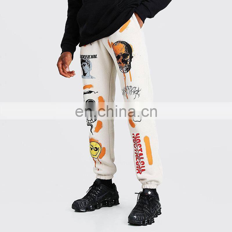 2021 autumn and winter new fashion street trend multi-pattern printing strap thick warm casual pants