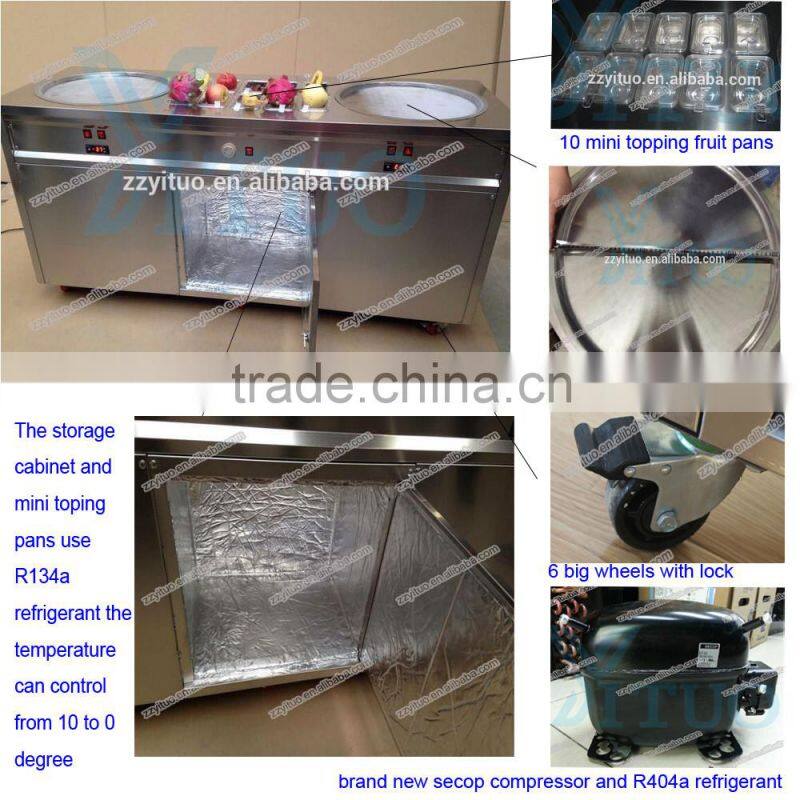 Double Flat Pan Fried Ice Cream Machine, Thailand Roll Ice Cream Maker, China Two Secop Compressor Fried Ice Cream Machine