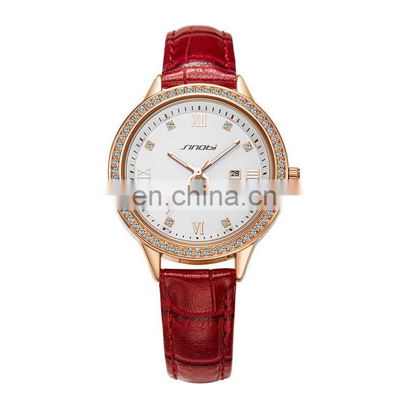 SINOBI Ladies Watches Buy Online S9846L China Supplier Wholesale Watch Supplier Red Iced Out Watches Saat