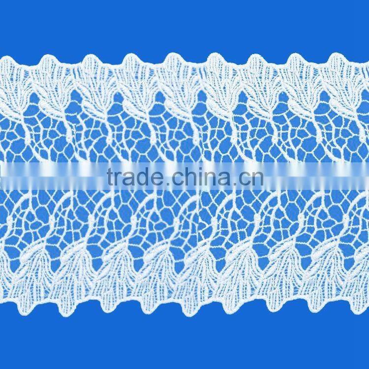 Fashion decorative cheap fancy Eyelash Flower 14cm Width cotton Lace Trim For garment accessory