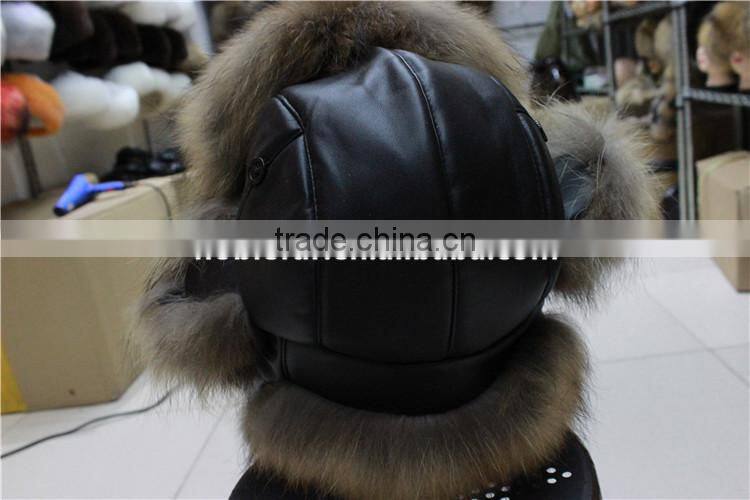 Fashion Warm Genuine Raccoon Fur Hat Russian Style Raccoon Bomber Hats For Ladies